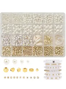 Fashion Jewelry Making Kit with Faux Pearls, Beads, Heart & Shell Charms, Letter Charm Beaded, DIY Bracelet Necklace Accessories, DIY Jewelry Decoration, Make Bracelets