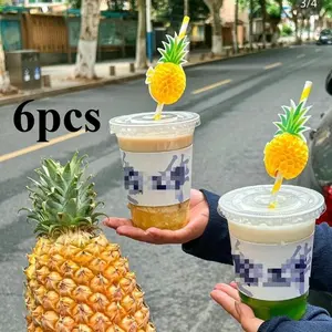 6 New Pineapple Paper Straws for Beverage Decoration INS Style Creative Design Straws Milk Tea Shop Coffee Shop Bar Summer Hot Drink Straws Disposable Pineapple Straws