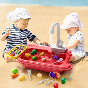 Educational Early Learning Toy for Kids Boys Girls,1 Set Running Water Kitchen Sink Toy, Pretend Play Cleaning Playset, Mini Kitchen Sink with Faucet, Play Food & Kitchen Accessories,  Toddler Role Play Dishwasher Toy, Summer Water Toy