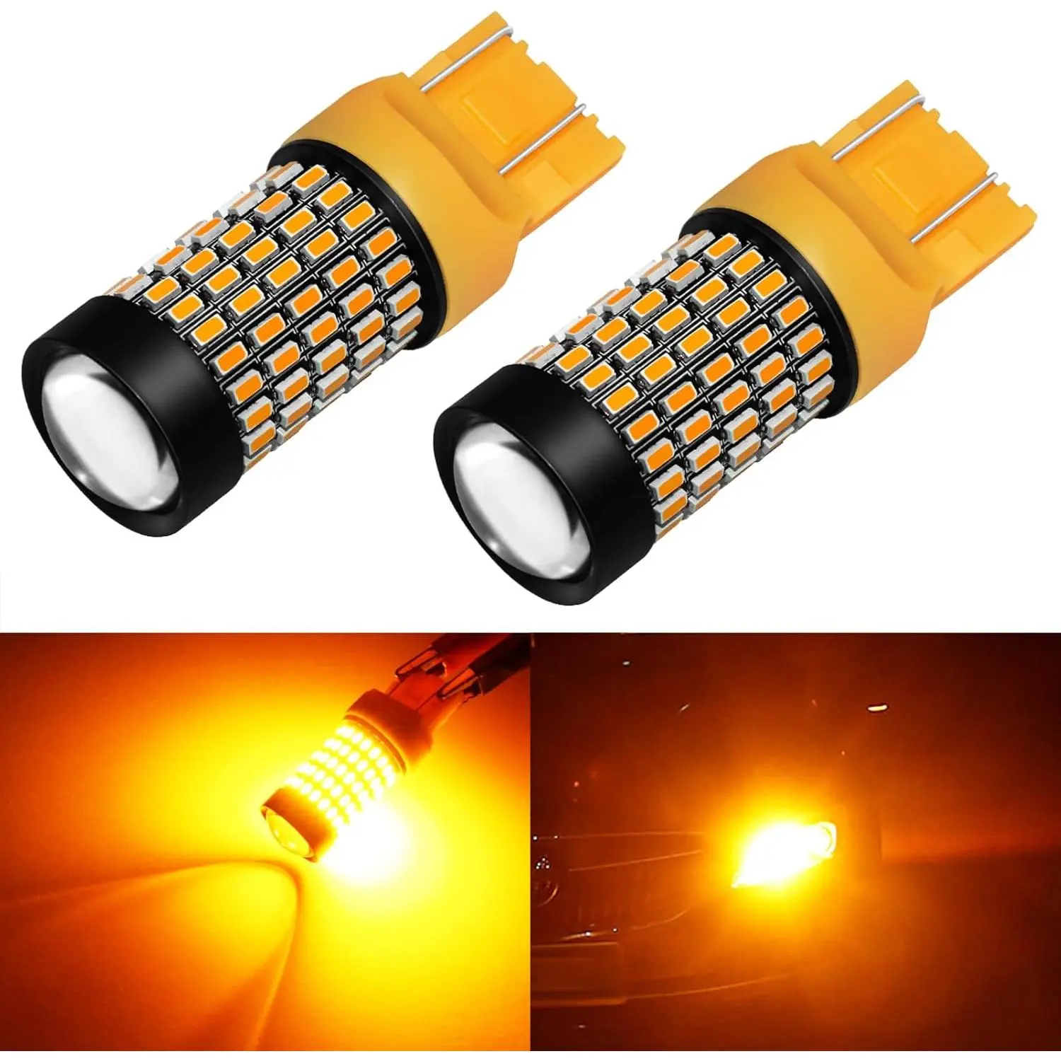 7443 7444 LED Amber Blinker Bulbs, Super Bright 2800 Lumens 103-SMD Dual Filament T20 WY21W 7440NA 7444NA LED Replacement for Vehicles Directional Turn Signal Lights, Orange Yellow