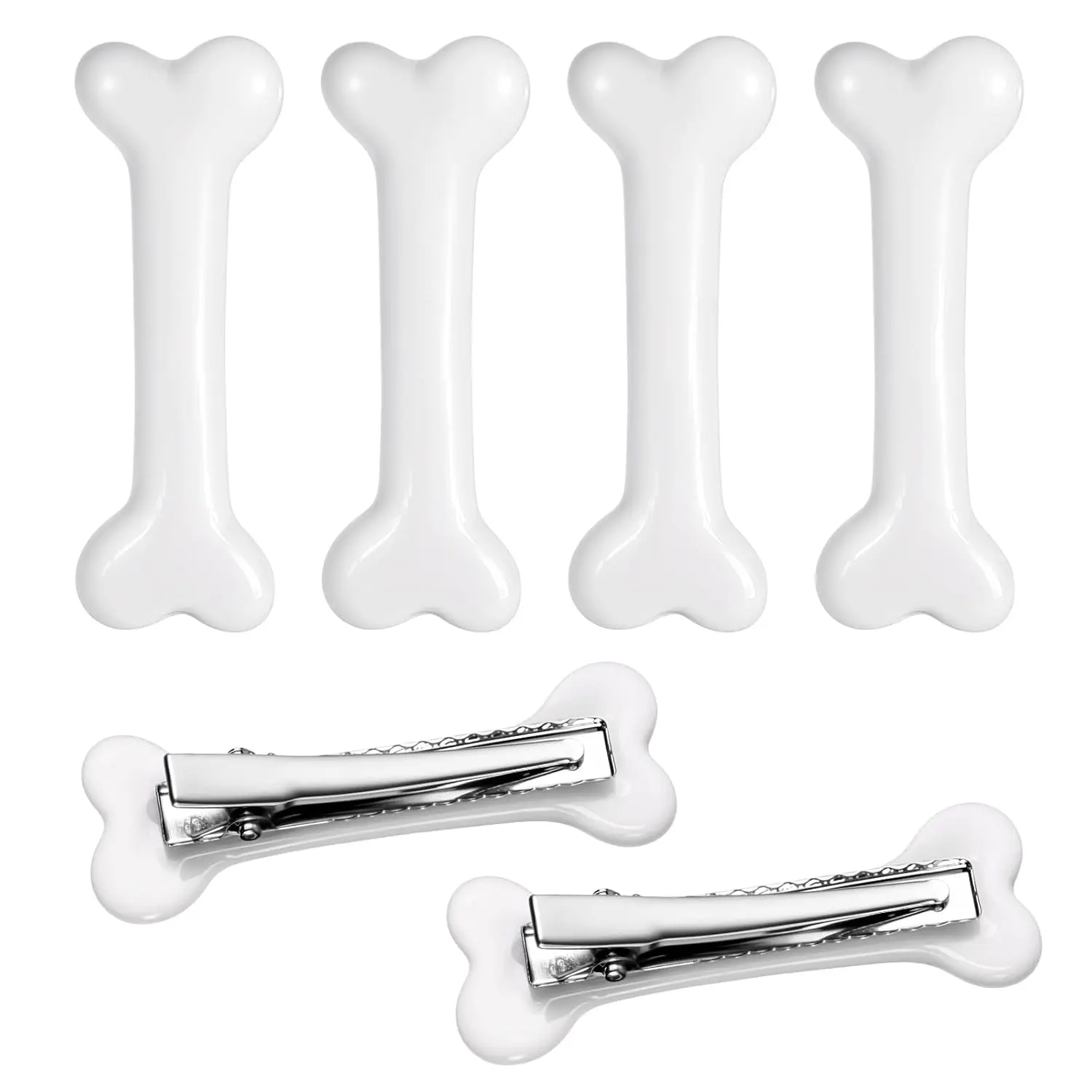 Women's 6-Piece White Bone Alligator Hair Clips - Skull Skeleton Hairpins for Halloween Cosplay, Daily Wear Decorative Hair Accessories