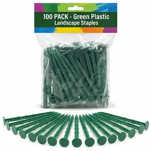 100 Pack Landscape Fabric Stakes Green Plastic Landscape Staples Weed Barrier Pins Anchoring Spike Garden Stake for Woven Ground Cover Cloth Gardening Farming Yard Lawn Edging Weed Control