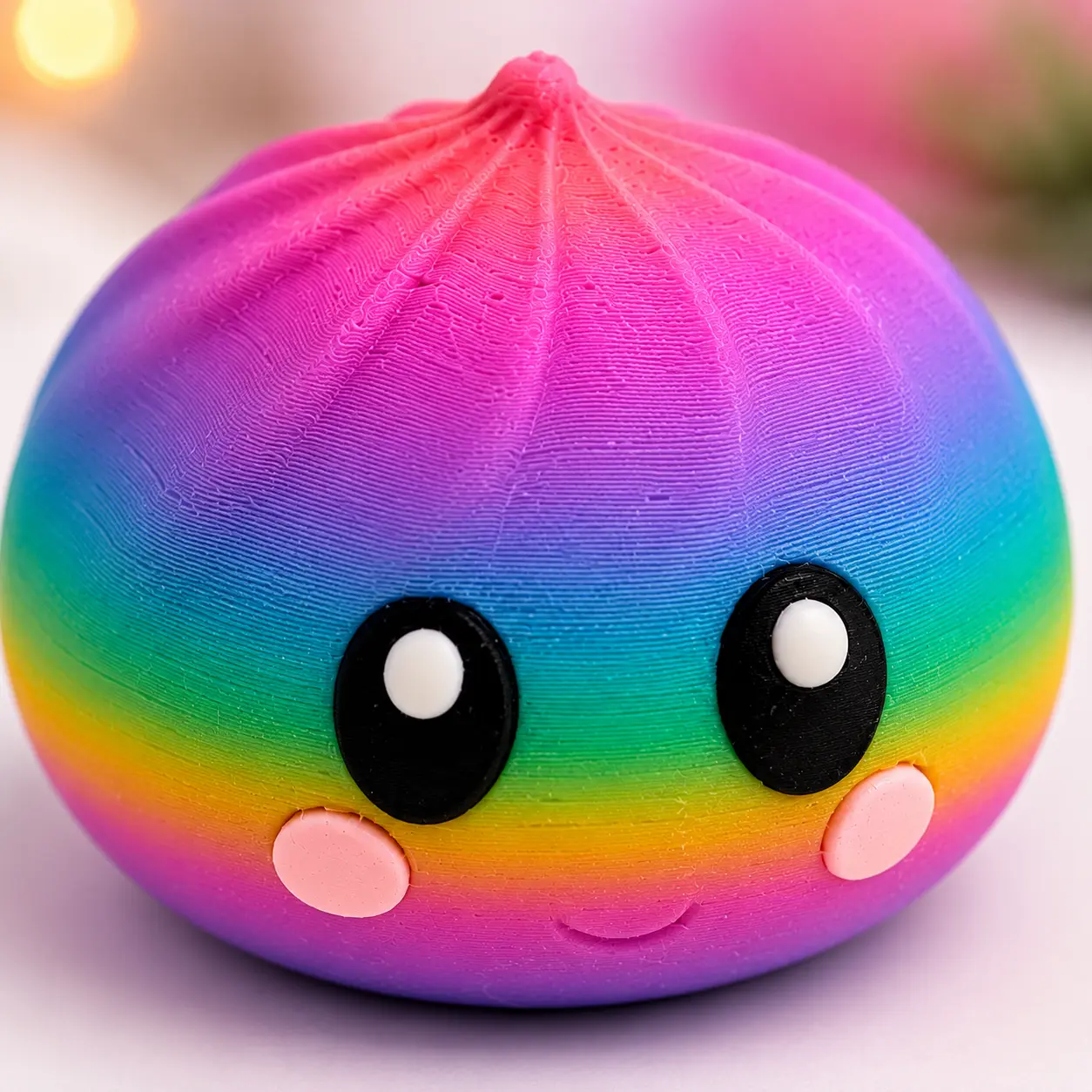 Rainbow Kawaii Dumpling Squishy Fidget Toy - 3D Printed, Handmade-Style Finish Desk Buddy, Stress Relief Novelty Item for Kids, Fidget Toy Lovers, Party Favor, Decoration, Stocking Stuffer