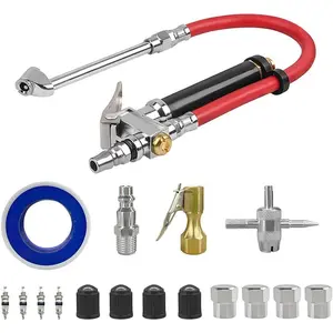 Heavy Duty Bayonet Style Tire Inflator with Air Chuck, 0-200PSI 17 count Auto Tire  Gauge with 4 Way Tool & Valve Core, Air Compressor Accessories, Universal for Sedan  SUV