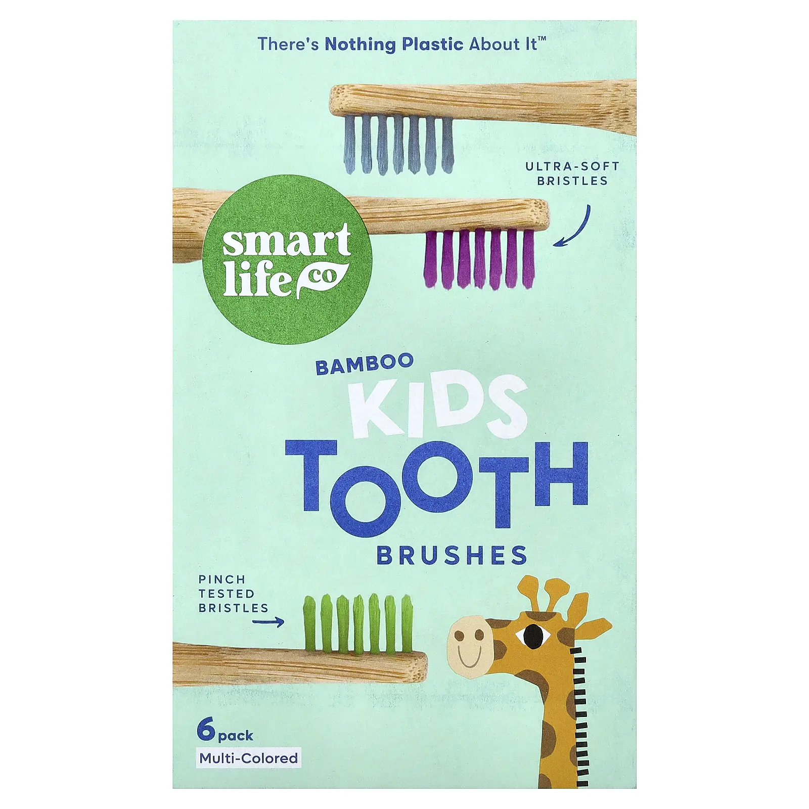 SmartLifeCo Kids Bamboo Toothbrushes, Multi-Colored, 6 Pack