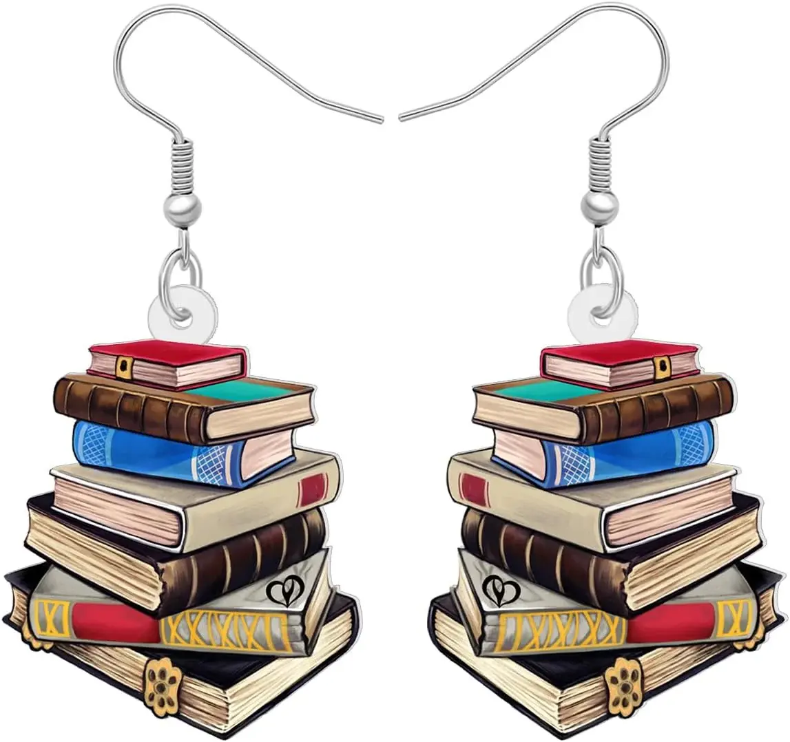 Acrylic Funny Book Earrings Dangle Bookshelves Jewelry Back to School Gifts for Teachers Women