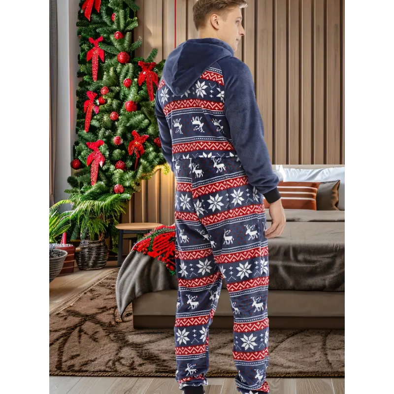 [One Plush Fleece Onesie] Mens Plush Fleece Onesie, Printed Men's Novelty One-Piece Pajamas, Mens Christmas Onesie Pajamas, Adult Onesie