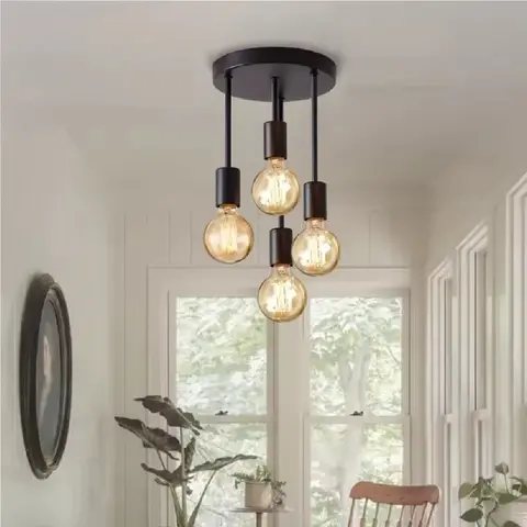 Modern Black 4-Light Sleek Flush Mount Ceiling Fixture - E26 4-Bulb Base (No Bulb), Indoor Room Accent Light, Clean Aesthetic Kitchen Accessories Home Goods for Farmhouse Kitchen, Bedrooms