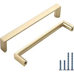 10 Pack 5 Inch(128mm) Brushed Gold Kitchen Cabinet Handles, Cabinet Pulls Drawer Pulls Hardware for Dresser Cupboard and Wardrobe