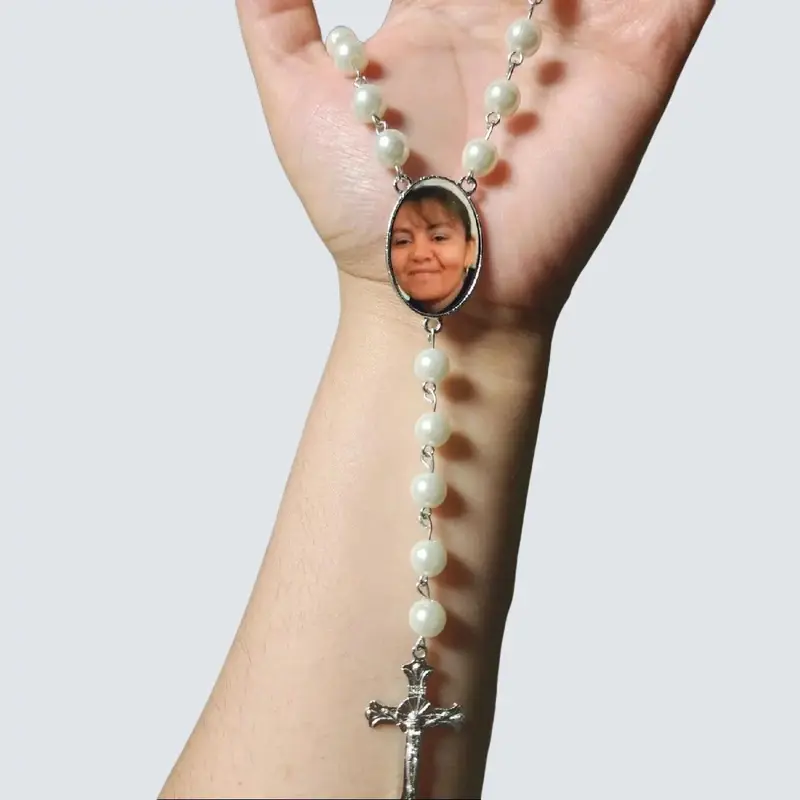 Women's Beaded Rosary Necklace - Custom Image, Faith Pendant, Religious Symbol Jewelry, Sentimental Necklaces, Classic Accessories Adults, Choking Hazard Small Parts
