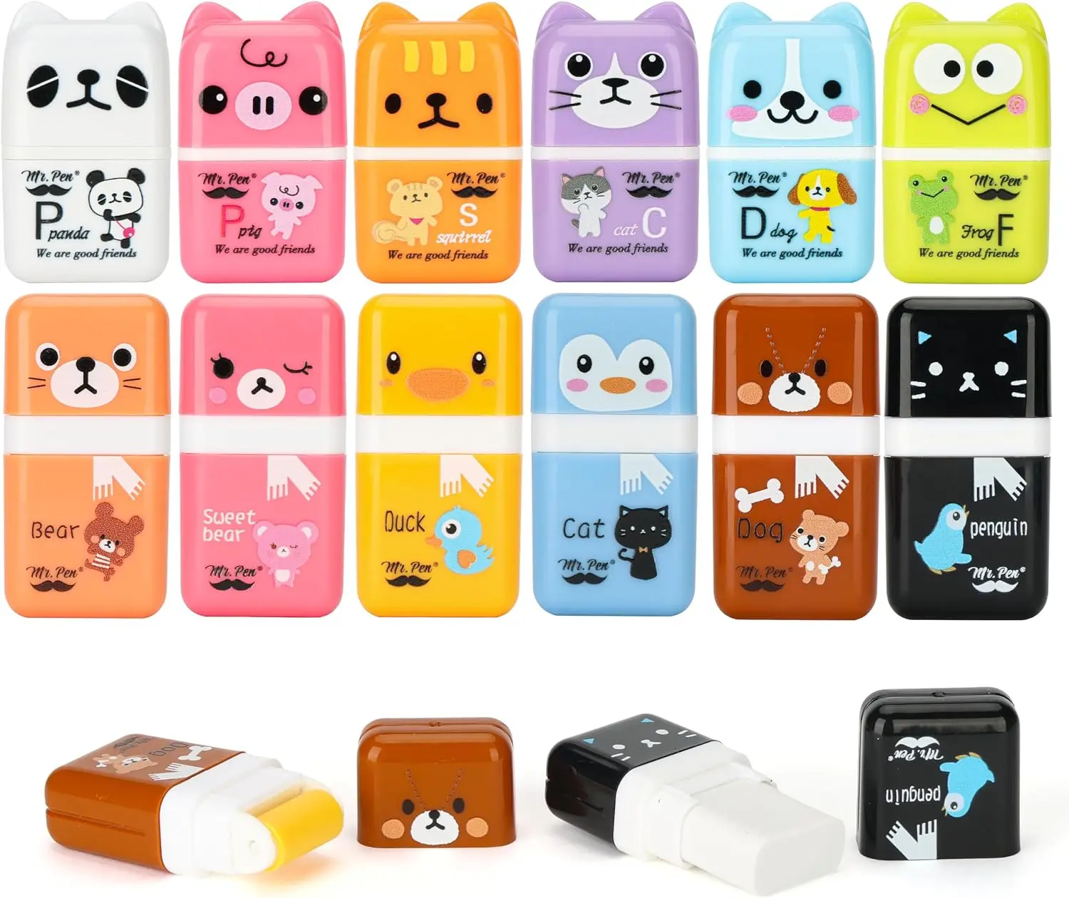 Cute Animal Eraser with Clean Up Roller and Cover, 12 Pack, Latex-Free, Rubber Pencil Erasers with Collector Rollers for Teens & Kids, Teacher, Classroom, School Supplies, Party Favor