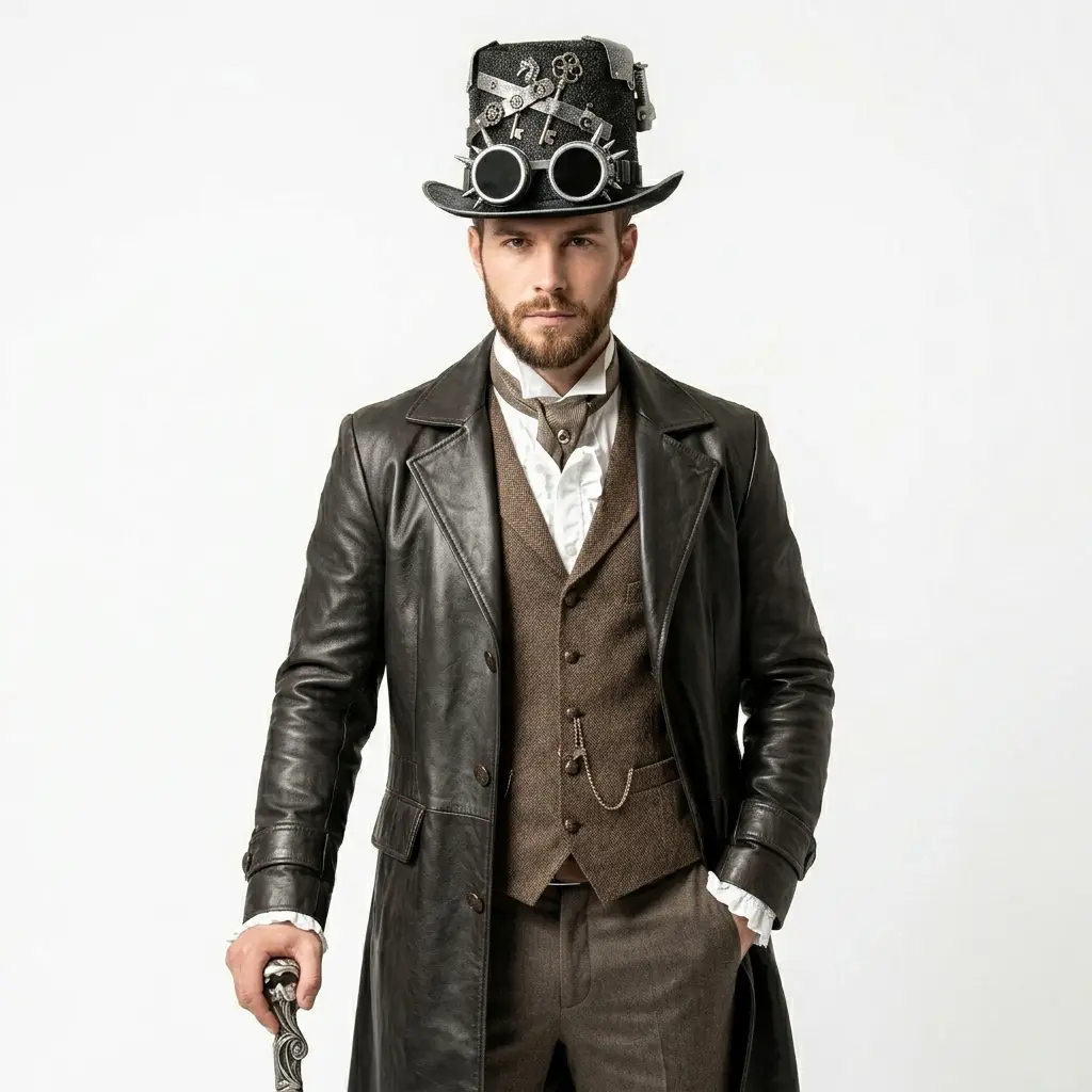 Silver Steampunk Victorian Mad Hatter Scientist Time Traveler Top Hat with Goggles For Halloween