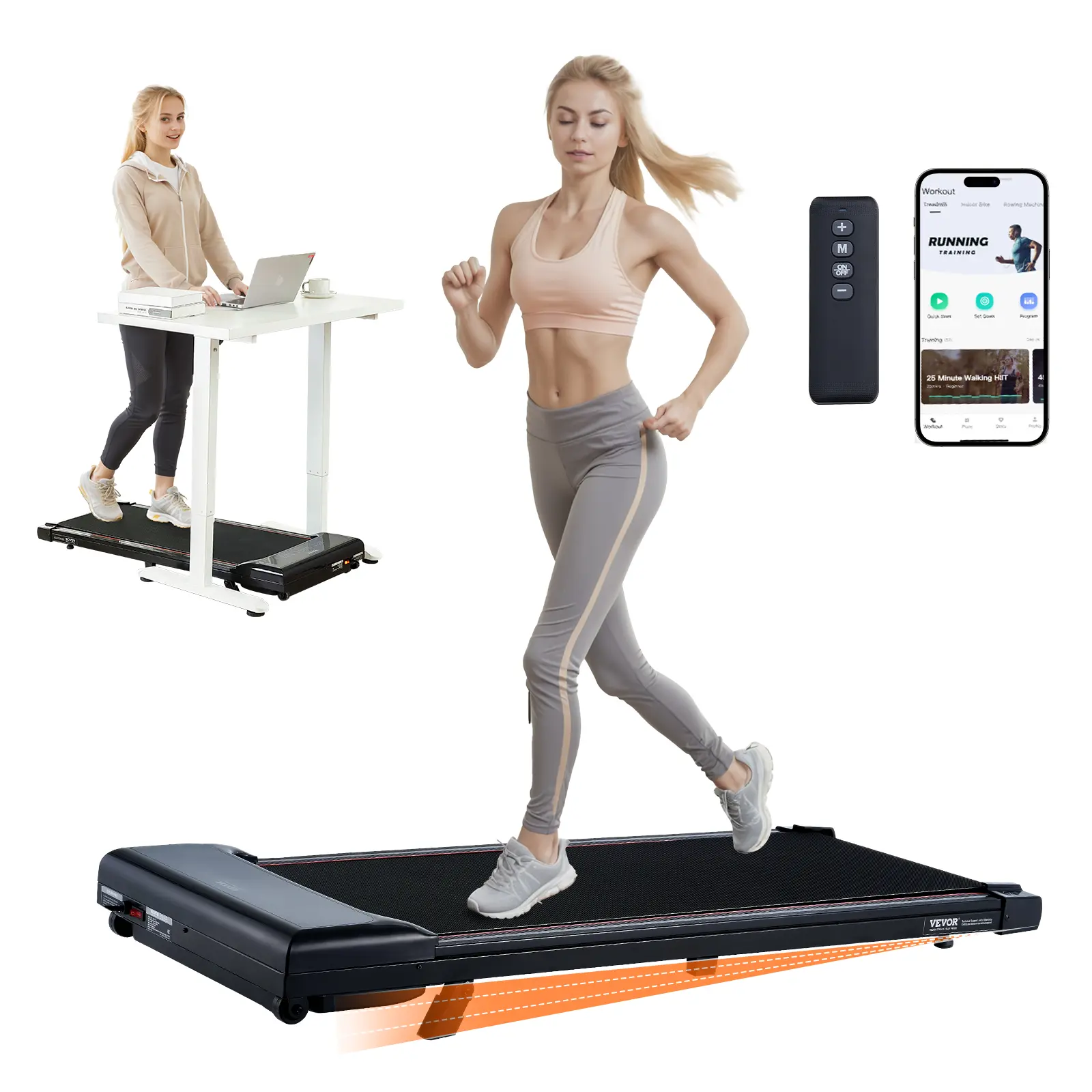 VEVOR Walking Pad, Under Desk Treadmill with Incline, Working Walking Jogging Machine for Home Office, 265 Lbs Capacity 2.5HP Portable Walking Pad, with Remote Control, LED Display, and Bluetooth