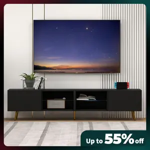 EBELLO 86" LED TV Stand, Modern Entertainment Center up to 75" 80" 85" TV, Television Console Table with Storage Cabinets for Living Room, Black Tv Shelf