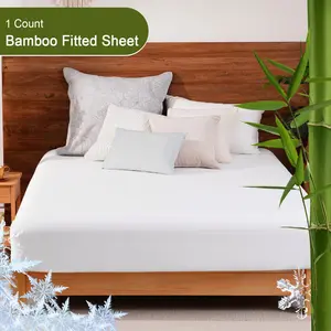 1 PC Bamboo Fitted Sheet, 100% Viscose Derived from Bamboo,Soft & Cooling, Deep Pocket, OEKO-TEX  100 (No Pillowcases)