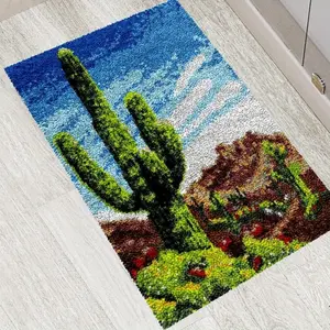 Complete carpet making process kit, including yarn, canvas, and crochet hooks, a relaxing home art project