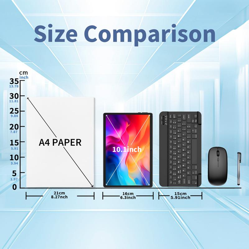 PYNAREL Tablet 10.1 Inch Android 15, 2 in 1 Portable Device with Keyboard, Mouse, Case, Stylus, 12(4+8)GB RAM 64GB ROM, Dual Camera,  for Valentine’s Day Gift