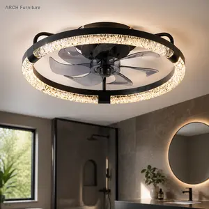 20-in ARCH Flush Mount Ceiling Fan with LED Kit, 3000-6500K Dimmable LED Ambient Lights, 6-Speed Quiet DC Motor, Remote Control for Living Room, Bedroom Led Lighting Fan,summervibes