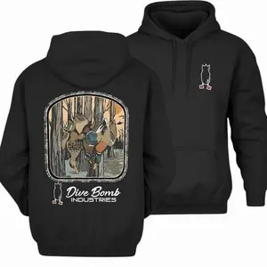 Dive Bomb Industries Hunting Hoodie, Vintage Forest Scene Hunting Comfort Hoodie, Trending Unisex Graphic Hoodie For Men and Women, Casual Outfit, Comfortable Menswear & Womenswear Top
