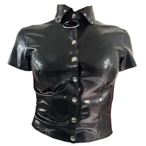 Latex shirt vest for women, a European and American fashion, a well-fitted round-buttoned latex top
