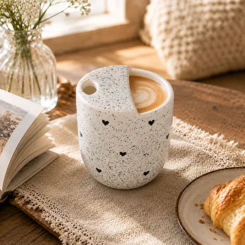 10 oz Hand-Sculpted Ceramic Travel Cup Tumbler - Heart Pattern Reusable Drinkware, Food-Grade, Eco Friendly, 0-500 ml Kitchen Item, Perfect Gift for Coffee Lovers
