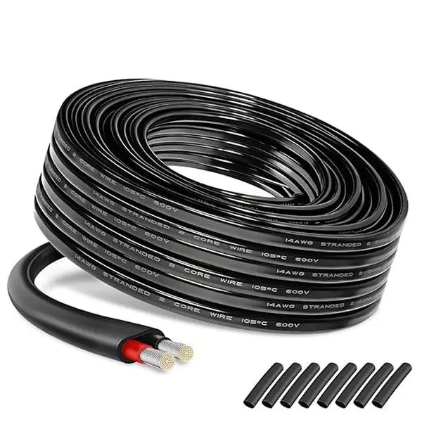 14 Gauge Oxygen Free Tinned Copper Electrical Wire, 100ft / 30m 14 AWG 2 Conductor Multi Strand OFC Pure Copper Wire with PVC Jacket, Flexible Wire for Automotive/Car/Home Theater/Lamp/Marine Cable