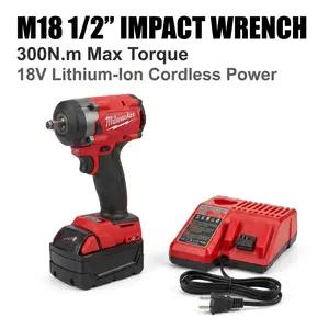 Milwaukee M18 N350 Compact Brushless Impact Wrench Cordless Hand Tool For Auto Narrow Space Repair Household Equipment Fixing And Cabinet Assembly Multi Mode Speed Control Built In LED Lamp Slim Body And Stable Torque Output