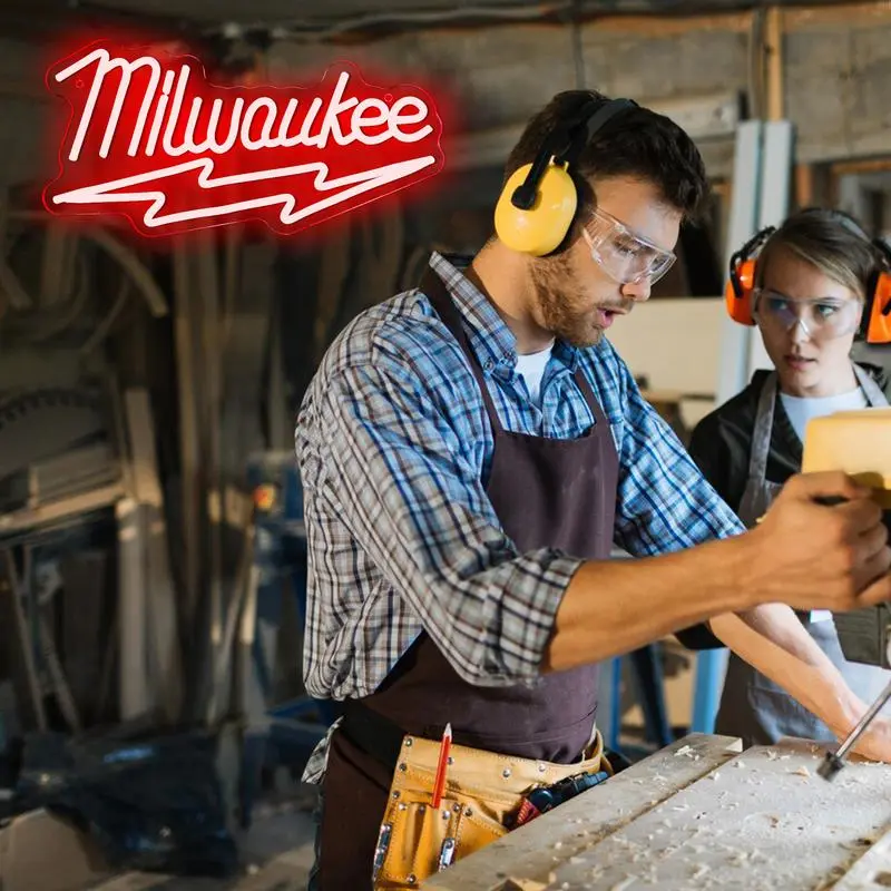 Milwaukee Tools LED Neon Sign, Wall Decor Art Atmosphere Light