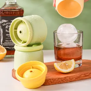 Upgraded ice hockey mold food-grade large ice ball mold ice-making device whisky for home use large-sized silicone round freezing ice container ice cube ball-shaped three pieces