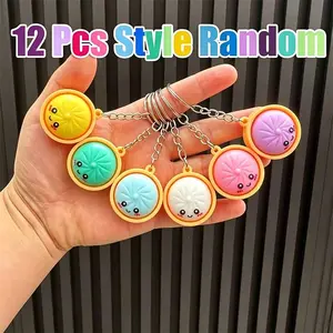 12Pcs Cute Food Keychains, Soft Silicone Dumpling Shaped Key Rings, Durable Mini Steamed Bun Bag Charms, Assorted Colors & Expressions, Lightweight Pendant for Keys, Backpacks, Purses, Ideal for Daily Use & Gifting