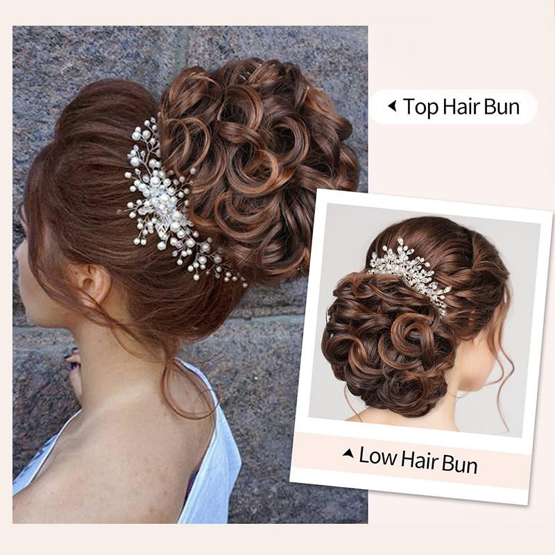Short Messy Curly Hair Bun Extension Easy Stretch Hair Combs Clip In Ponytail Extension Scrunchie Chignon Ponytail Hairpieces Wavy Synthetic