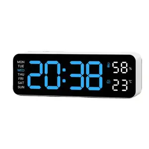 Digital Alarm Clock for Bedrooms, LED Electronic Date Temp Display Wall Electric Clocks, Weather Forecast and Remote Control, for Bedroom Home Living Room