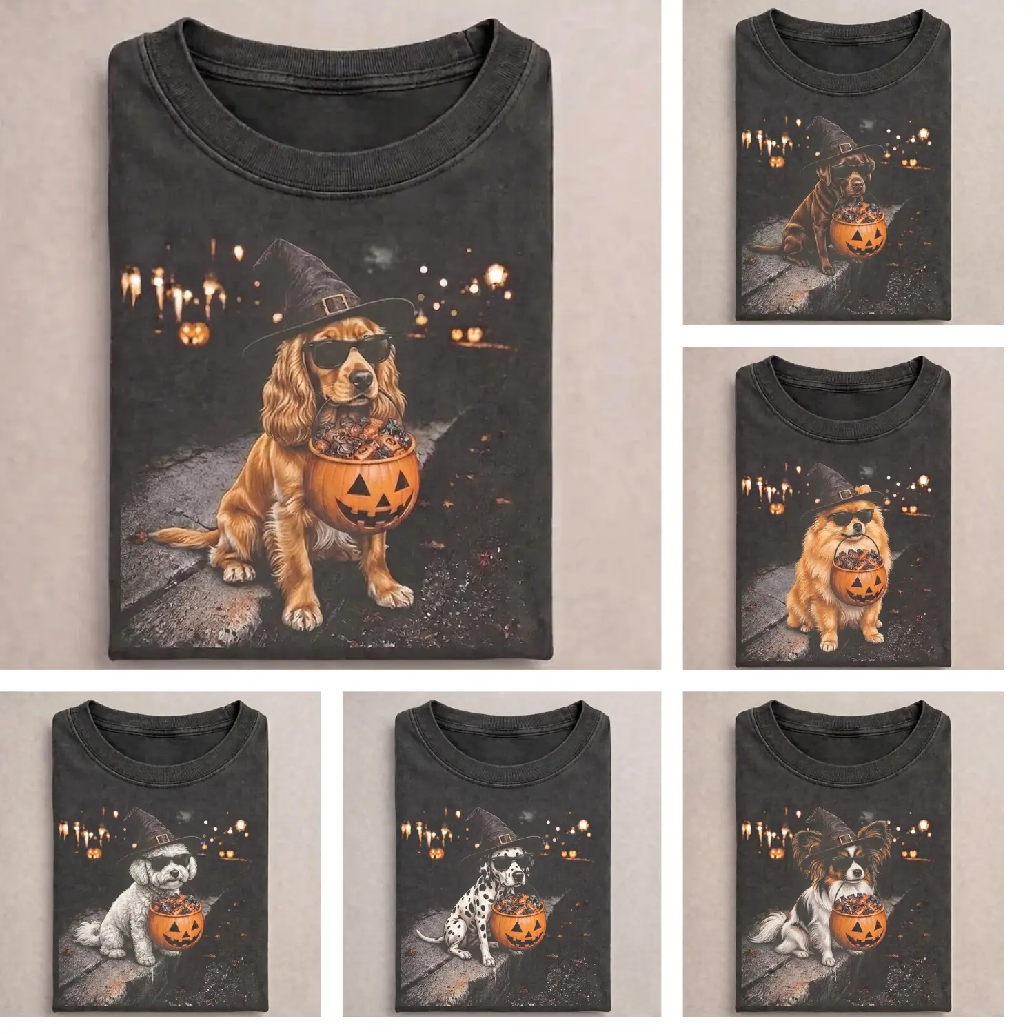 50+ Dog Breeds Halloween T-Shirt - Cute Dog in Witch Hat Graphic Tee, Spoooky Season Gift for Dog Mom