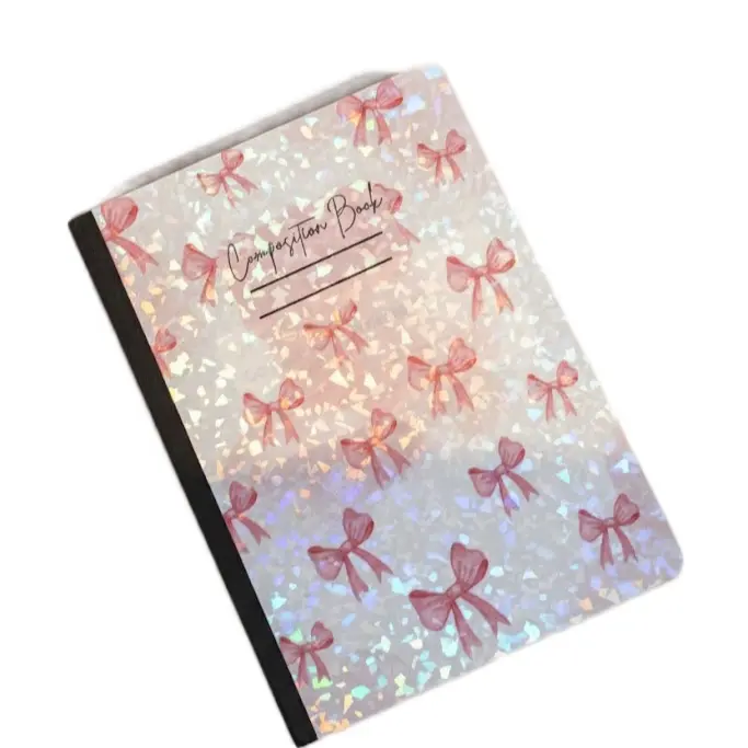 Pink Bows Notebook with Holographic Glitter Cover and Pink Bow Design for Stylish Note-taking