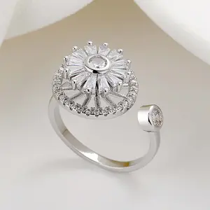 Zircon rotatable lucky  flower ring for students, both men and women, openable and adjustable index finger ring for decompression couple gift party jewelry