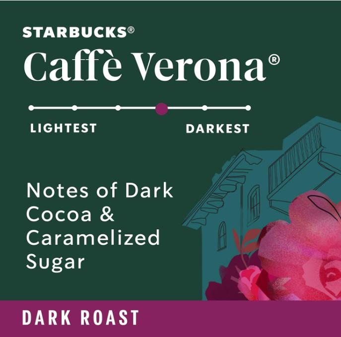 Starbucks Caffè Verona Dark Roast Ground Coffee, 100% Arabica, 1 Bag (28 oz) - Perfect for Beverages - Bean