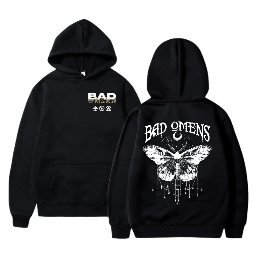 Bad Omens Butterfly 2 Sided Graphic Hoodie, Sweatshirt, T-Shirt, Gothic Band Merch, Vintage Aesthetic Streetwear Shirt for Men Women