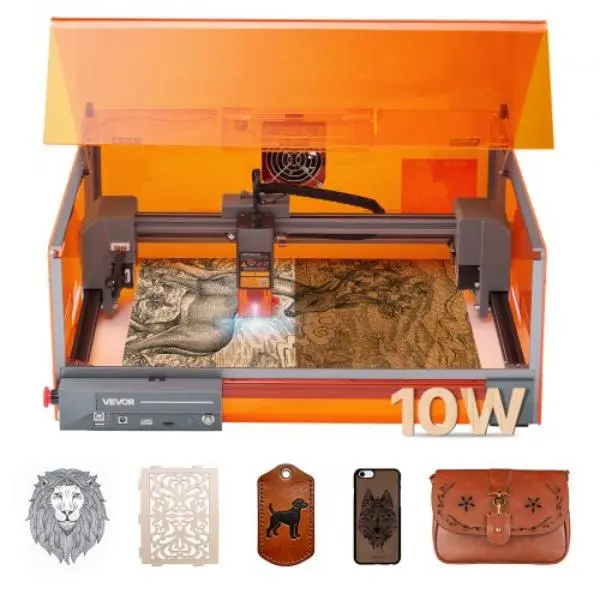 Vevor FBSJGDKJ10W3Y5W9M001V1 10W Laser Engraver & Cutter Machine with Enclosure, 11.8x11.8in Working Area for Wood, Leather, Certain Metal