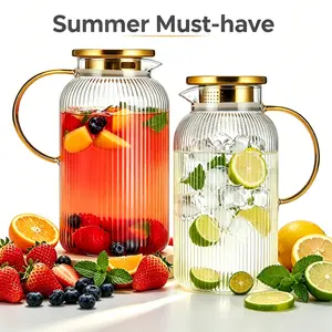 68 oz/2L Vintage Heat-Resistant Glass Pitcher with Lid, Wide Mouth, Steel Strainer & Silicone Seals, Traditional Mason Jar Carafe for Cold Brew, Lemonade, Housewarmings Home Storage Jar，summer drinks