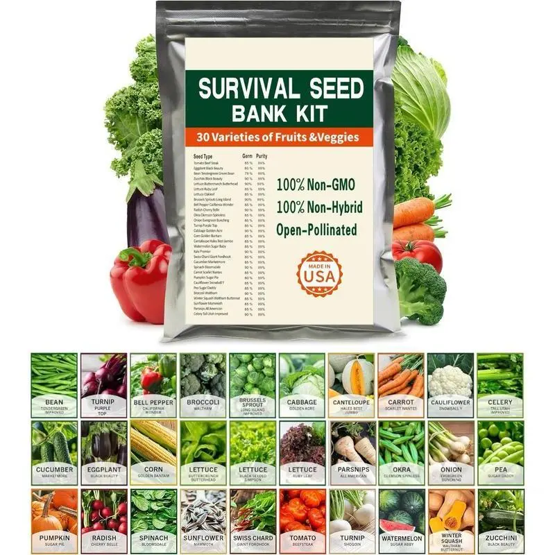 Open Seed Vault 30,000 Non GMO Heirloom Vegetable Seeds - 30 Variety Pack for Gardening, Survival Gear, and Emergency Supplies Kit-seeds gift