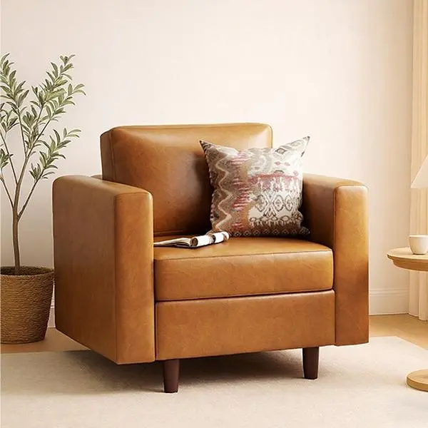 ABCASA Modern Oversized PU Leather Armchair - 32"d x 37.6"w x 34.7"h, Sturdy, Reinforced Spring Packs, Fixed Back, Deep Seat, Waterproof Easy-Care, Removable Back Cushions, Assembly-Required Indoor Seating for Living Room, Office, Homes with Kids