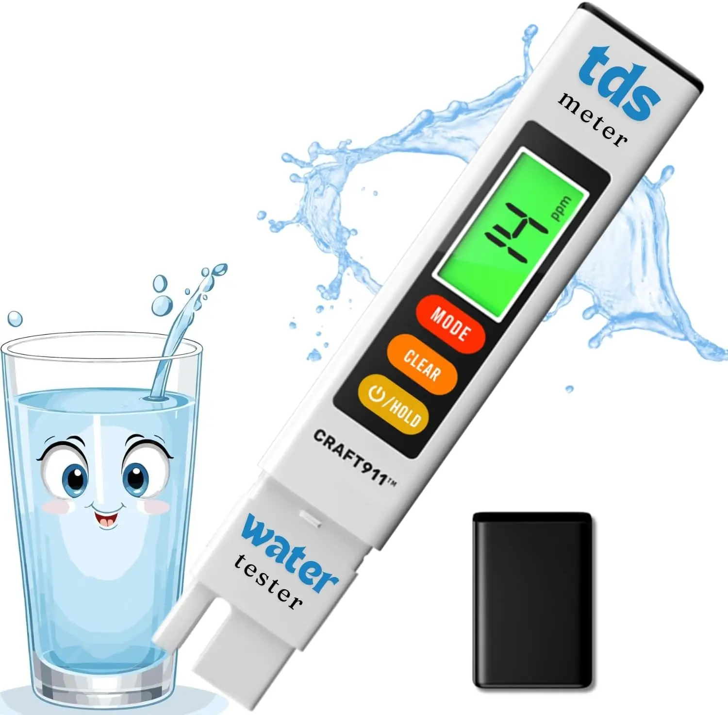 Craft911 Newly Updated Compact 3-in-1 Digital Water Quality Tester - Factory-Calibrated, Fast, Accurate TDS, PPM, EC Meter (0-9999 Range) with Portable Design, Durable Construction for Drinking Water, Aquarium