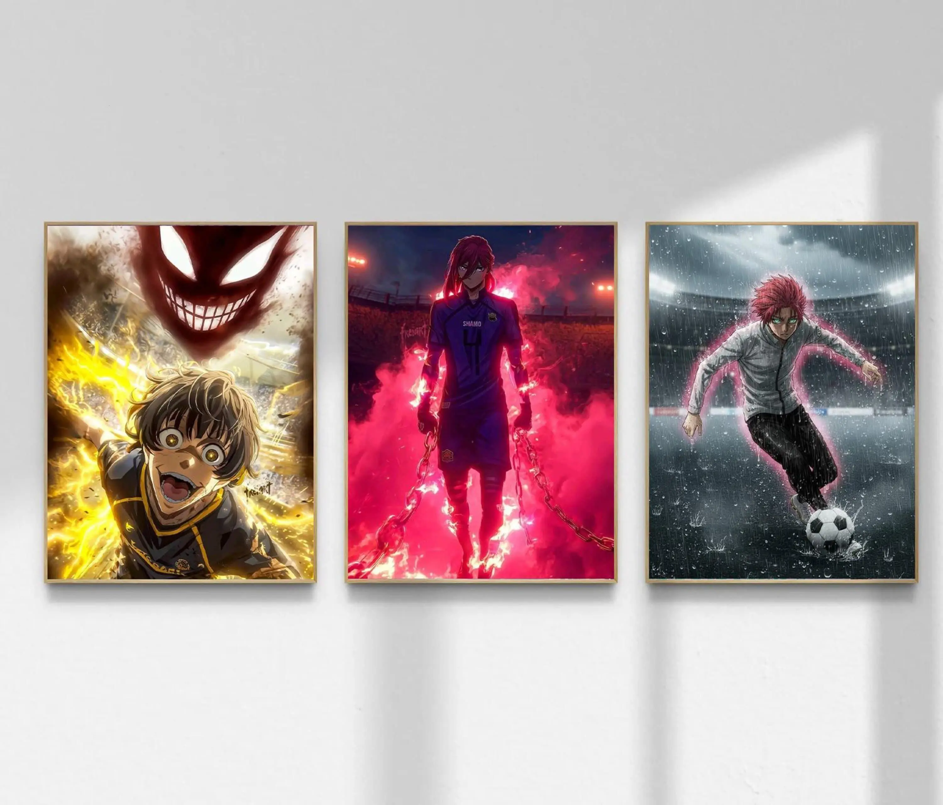 Intense Soccer Anime Poster Set of 3, Dark Striker Wall Art, Football Print, Sports Decor