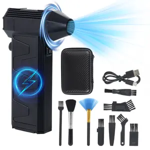 Powerful 130000 RPM Wireless Air Duster, Adjustable Speed Electric Blower with 9 Brushes and Storage Box, Rechargeable Mini Cleaner for Keyboard, Computer, Car, Home