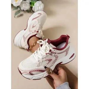 Women's Fashionable Patchwork Lace Up Platform Sneakers, Casual Comfortable Breathable Sports Shoes, All-match Round Toe Chunky Sneakers for Daily Life, Thick Soled Sneakers