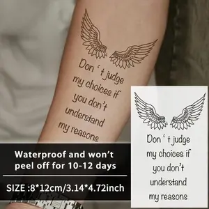 2Pcs  Angel Wings and Sentence Waterproof Temporary Tattoo Stickers, Long-lasting Waterproof for One to Two Weeks, For Arm, Leg.