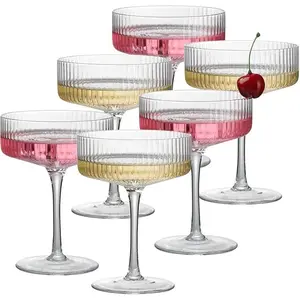 6 Pcs Ribbed Coupe Glasses, 10 oz Vintage Cocktail Coupe Glasses Set, Unique Martini Glass, Classic Galssware, Bar Drinking Glasses Set Pefect for Cocktail, Wine