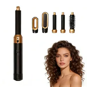 5 in 1 Hot Air Brush - Blow Dryer Brush & Air Curling Wrap Styler with Negative Ion Technology, Hair Dryer Brush for Drying, Curling, Straightening & Styling, Professional Hair Styling Tools(Black)