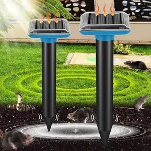 Buzzer and vibration alarm device for rodent repellent and snake repellent. Solar-powered animal repellent device for squirrels. Suitable for gardens, farms, parks, and Lawn.