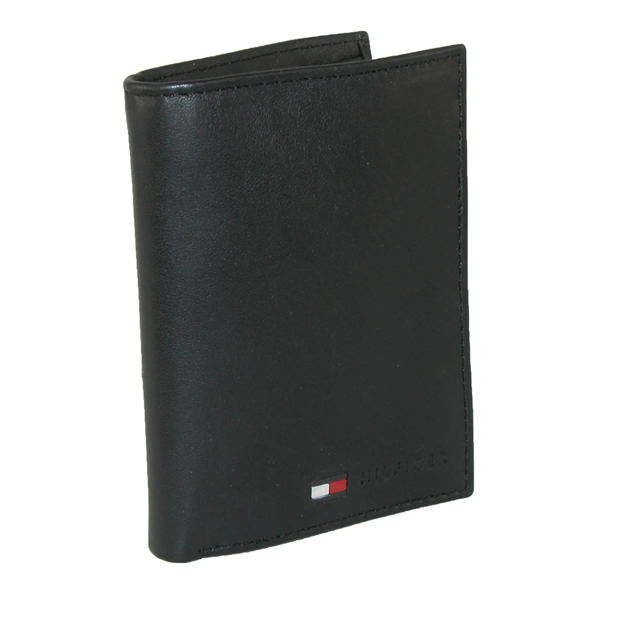 TOMMY HILFIGER Men's Stockton Genuine Leather Wallet, Credit Card Organizer with Stripe Lining, 9 Card Slots, and Logo Ornament
